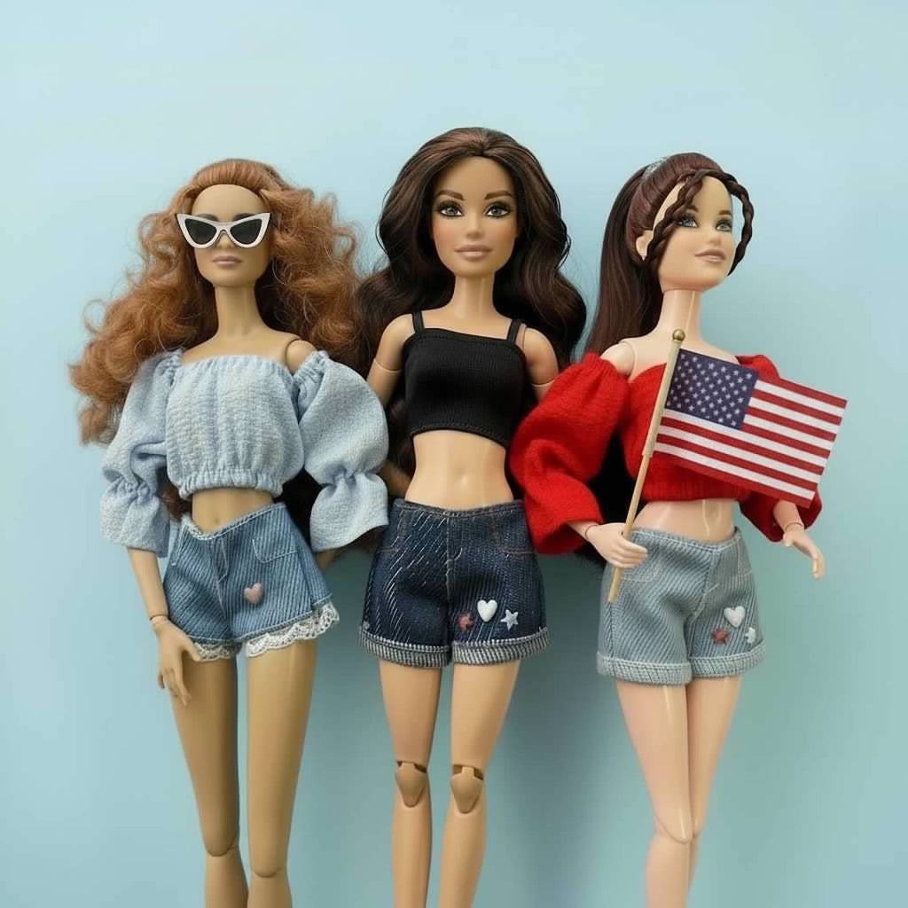 Doll Outfit Set, Denim Shorts, Summer Top, 11.5 Inch Fashion Doll Clothing