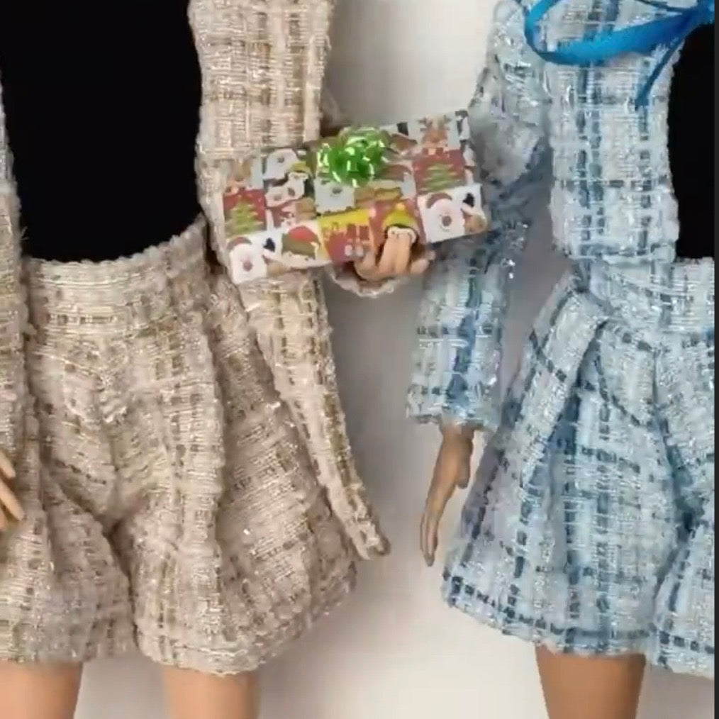 4 pc Fashion Doll Plaid Outfits: Handmade Blue, Tan, Black or White Collector Set