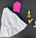 11.5 Inch Doll Boho Eyelet Ruffle Skirt Set with Mock Neck Top, Sandals