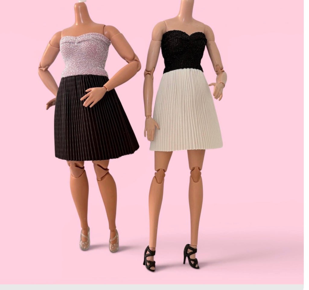 Fashion Doll MTM Dress Outfit: Rose dress, and  Top, Pleated Skirt All One Piece for 1/6 Scale Dolls