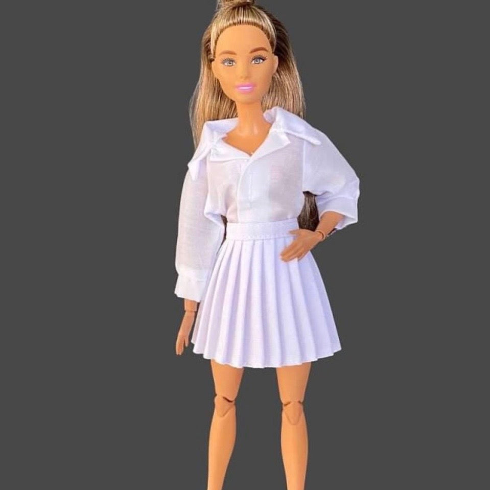 Pleated Doll Skirt: 1/6 Scale Black White  Clothing