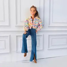 Confetti  Sweater Doll Outfit: Flared Jeans and Brown Boots Fits 11 1/2” Fashion Doll