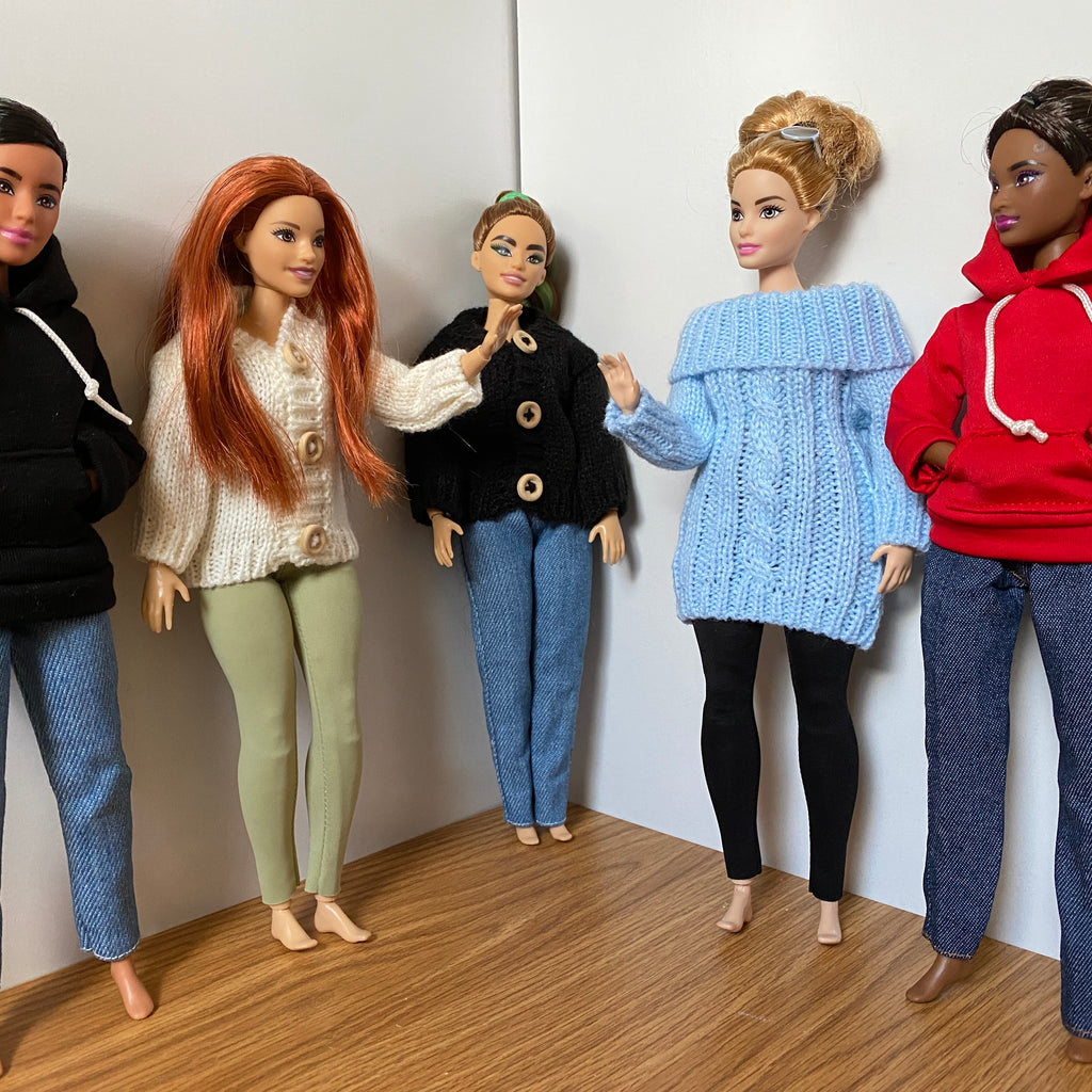 Doll Outfits and Sweaters, Doll Clothing set, White Sneakers, Accessory Options