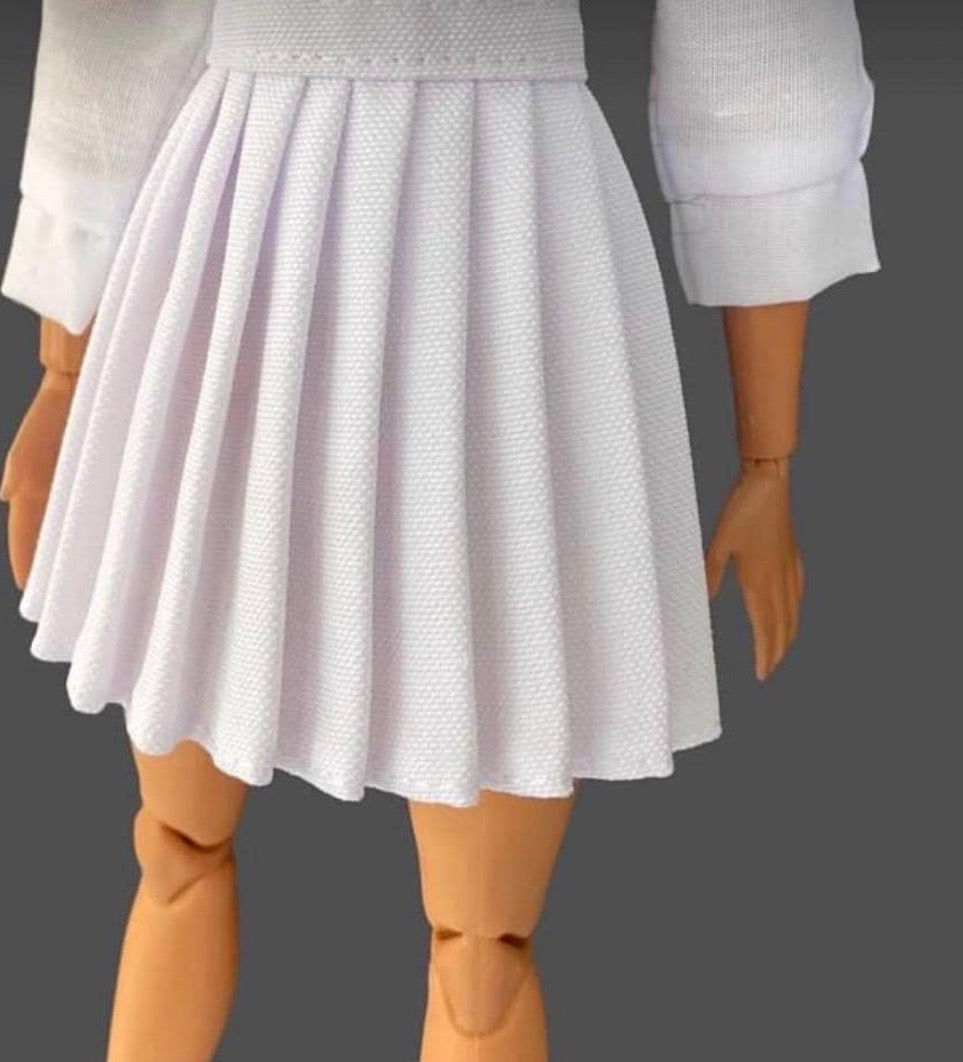 Pleated Doll Skirt: 1/6 Scale Black White  Clothing