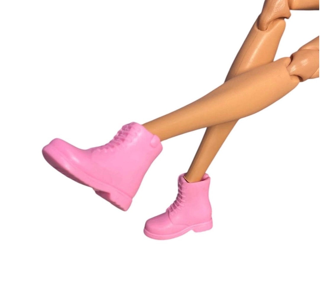Fashion Doll Pink and White Boots, Black Sling backs High Heels