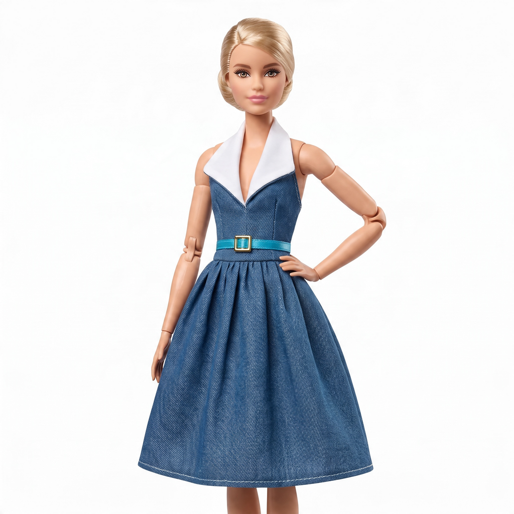 New Fashion Doll MTM and Older Outfit/Sets. Burgundy Top and Pink Print Bell Bottom Pants and Classic Denim with White Collar Doll Outfit for 1/6 Scale Regular Dolls