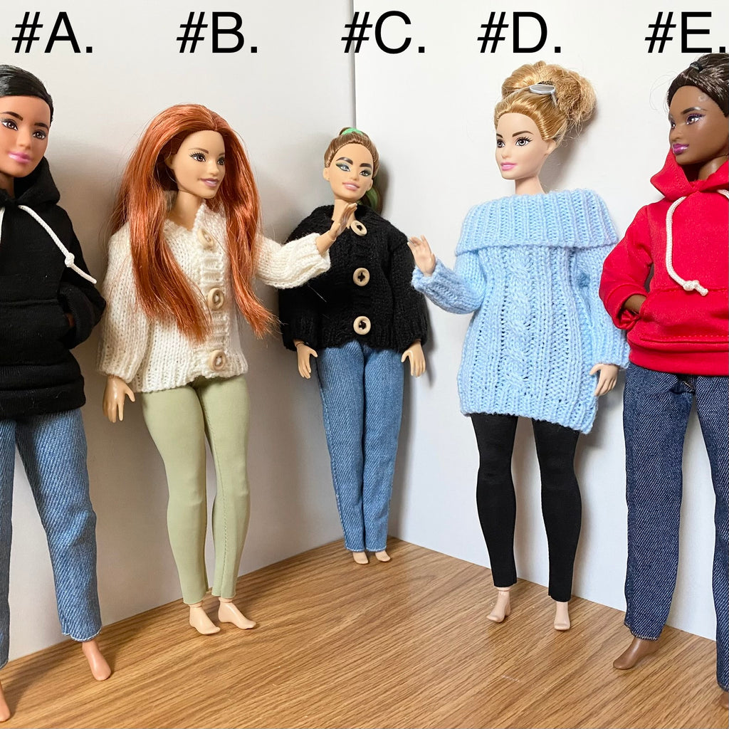 Doll Outfits and Sweaters, Doll Clothing set, White Sneakers, Accessory Options