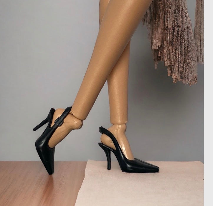 Fashion Doll Pink and White Boots, Black Sling backs High Heels