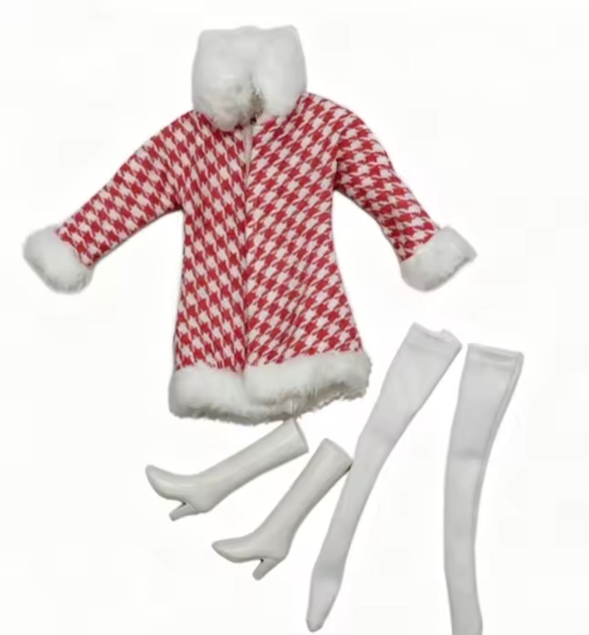 Pink Hounds Tooth Doll Coat, Made to Move and Older, Boots, stockings and leggings,￼ Fits MTM 11.5" Fashion Doll