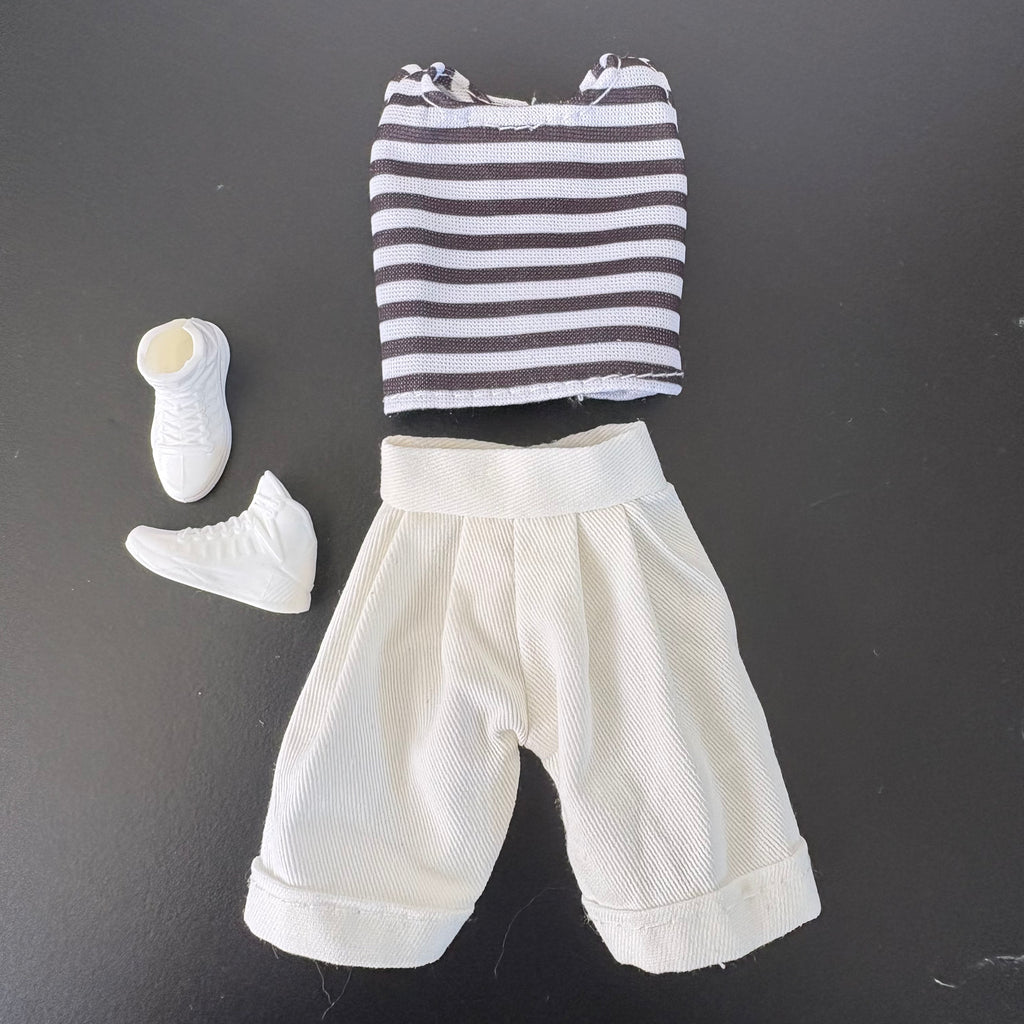 Denim Doll Shorts, stripe top Top, 1:6 Scale Doll Jeans and Shirts
