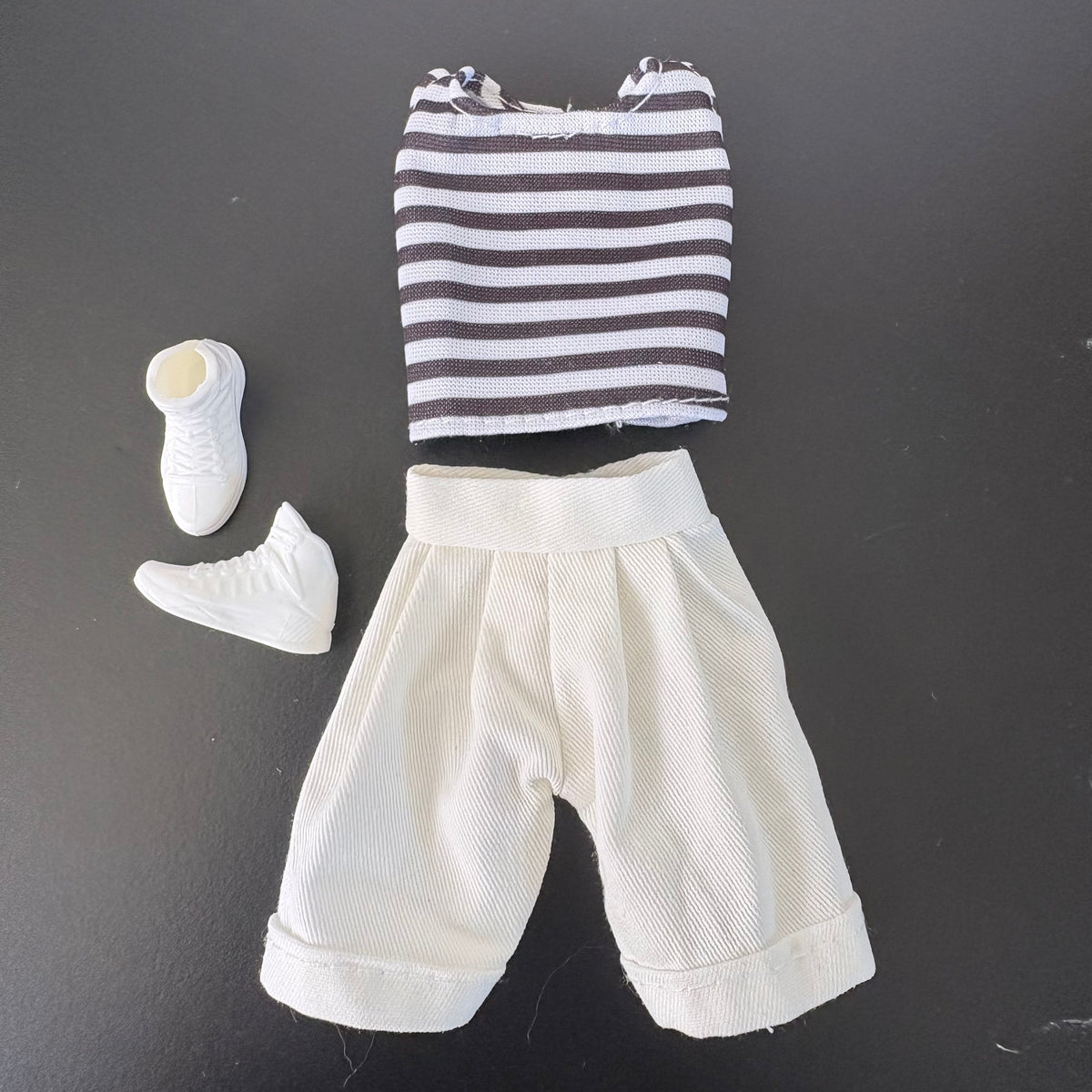 Denim Doll Shorts, stripe top Top, 1:6 Scale Doll Jeans and Shirts