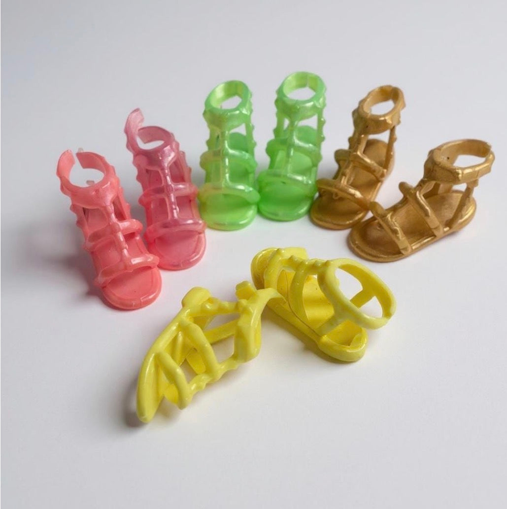 Fashion Doll Sandals: Black, Gold, Green, Pink MTM Doll Shoes