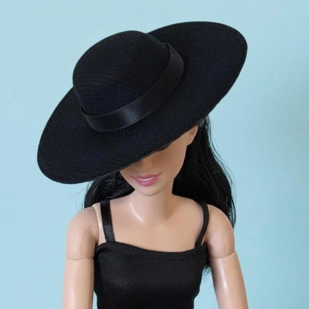 Doll Black Hat, Couture Style, Wide Brim, Felted Inauguration and Princess Style