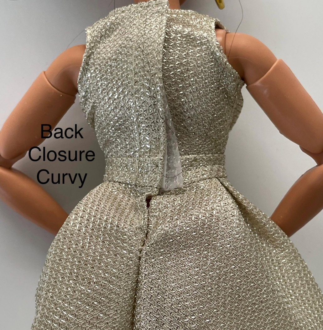 Gold Sparkle Party Dress with Shoes: 1:6 Scale Fashion Doll Clothes