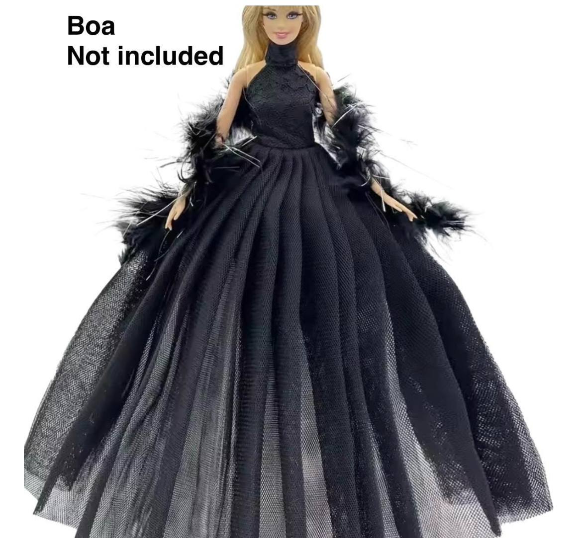 Fashion Doll Black Lace Doll Gown: Tulle Dress with Veil, 1:6 Scale