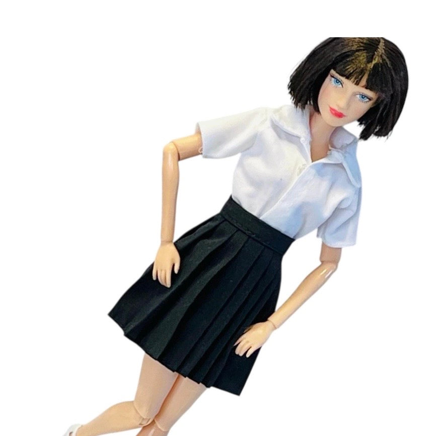Pleated Doll Skirt: 1/6 Scale Black White  Clothing
