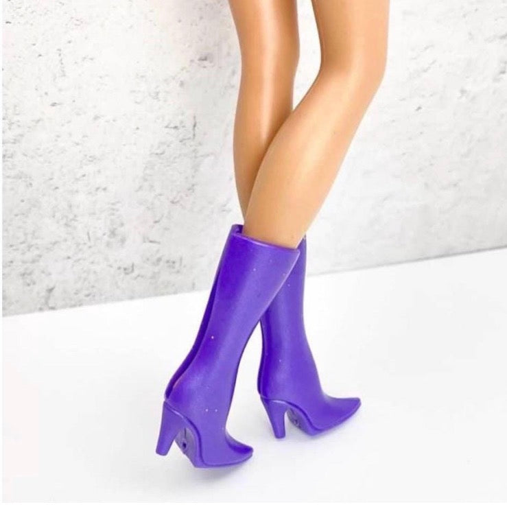 Fashion Doll Boots, 1:6 Scale, Black, Red, Pink, Purple, 4 Pair Set