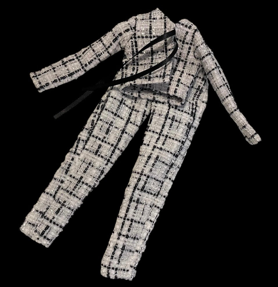 4 pc Fashion Doll Plaid Outfits: Handmade Blue, Tan, Black or White Collector Set