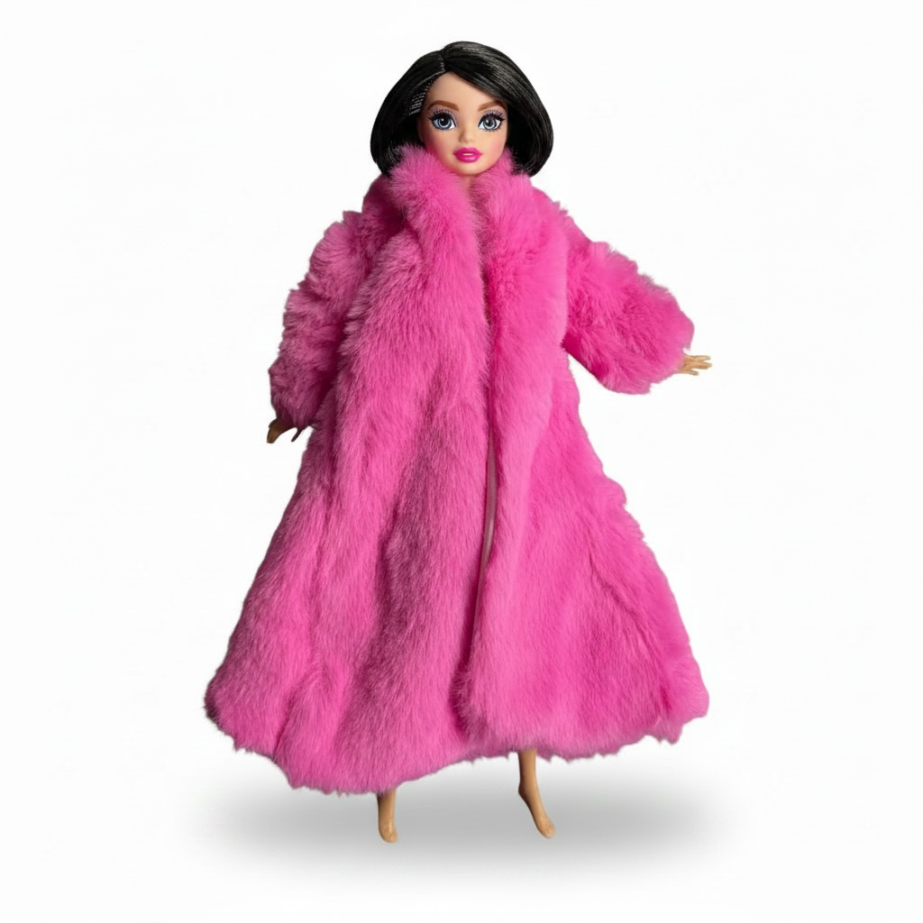 Fashion Doll Plush Pink Winter Coat: Faux Fur - Fits 11.5" Dolls