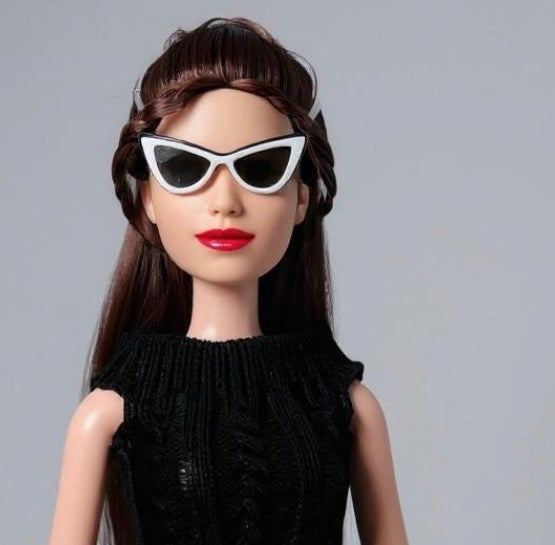 Faux Leather doll outfit:  Skirts, Shoes, Sunglasses, Pink Platform Shoes for 11.5” Fashion Dolls