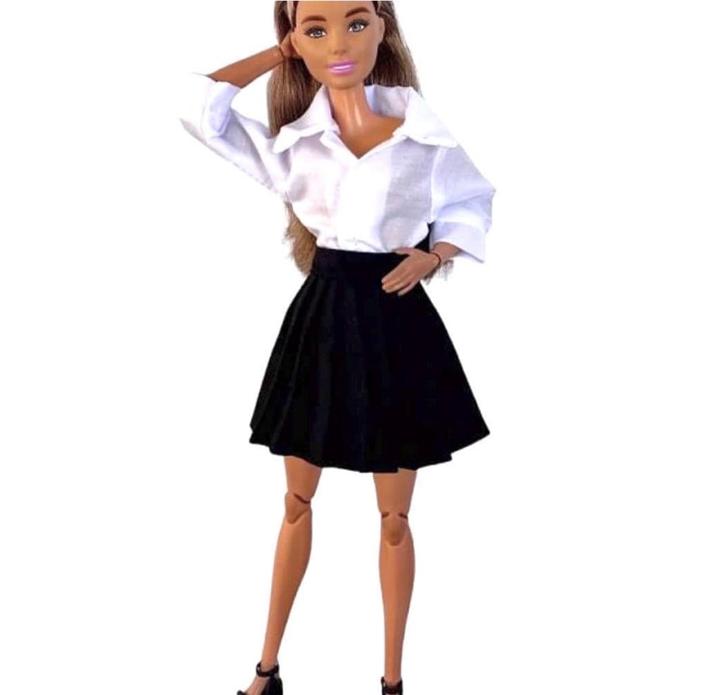 Pleated Doll Skirt: 1/6 Scale Black White  Clothing