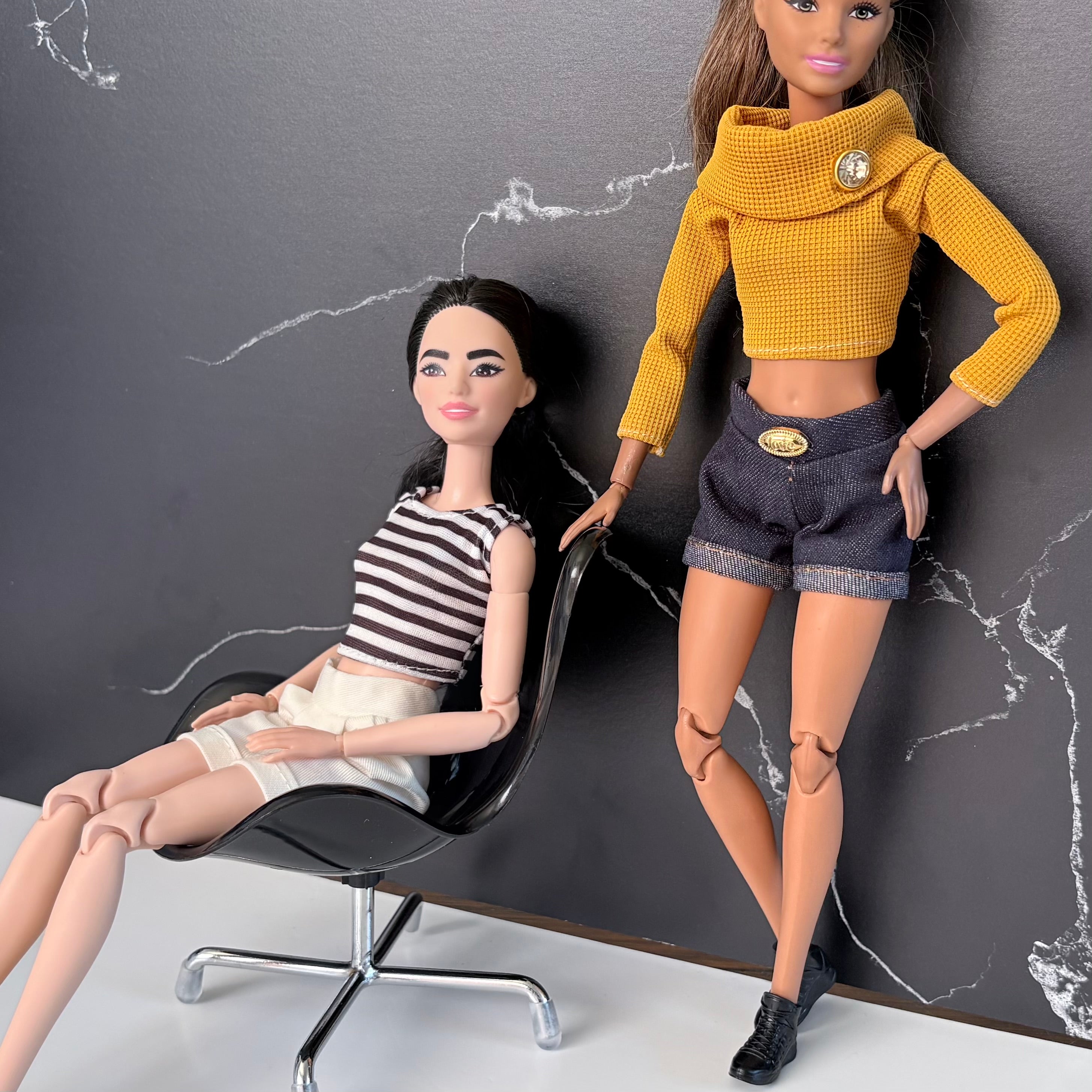 Denim Doll Shorts, stripe top Top, 1:6 Scale Doll Jeans and Shirts