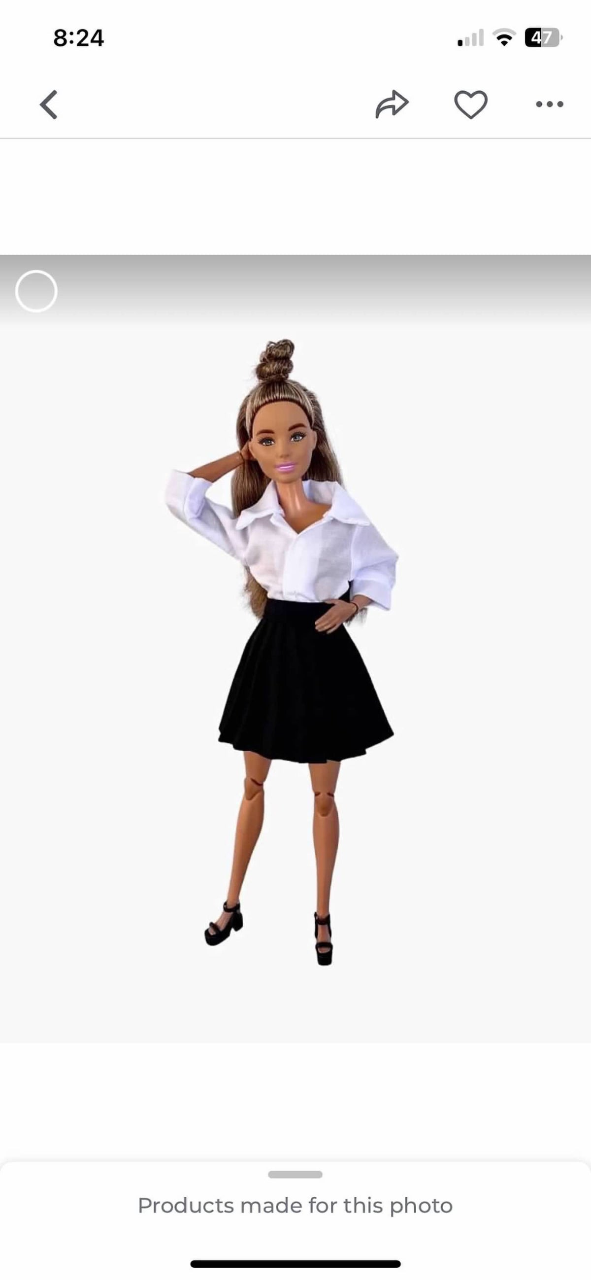 Pleated Doll Skirt: 1/6 Scale Black White  Clothing