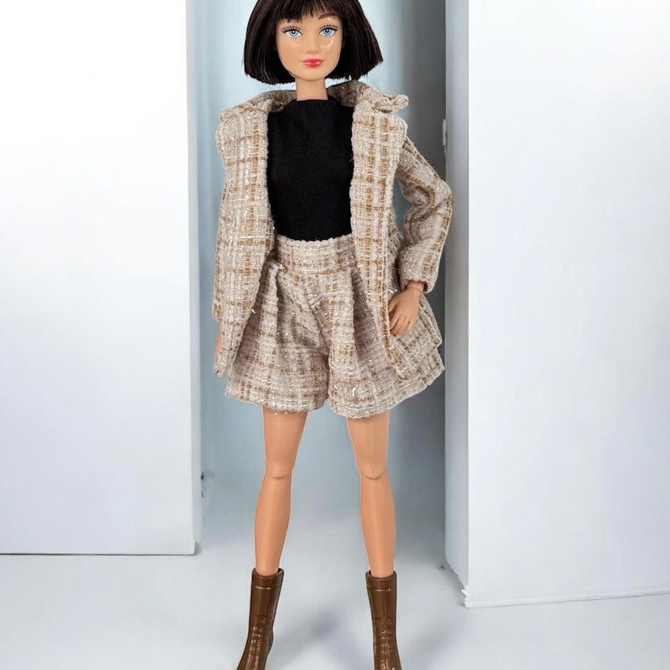4 pc Fashion Doll Plaid Outfits: Handmade Blue, Tan, Black or White Collector Set