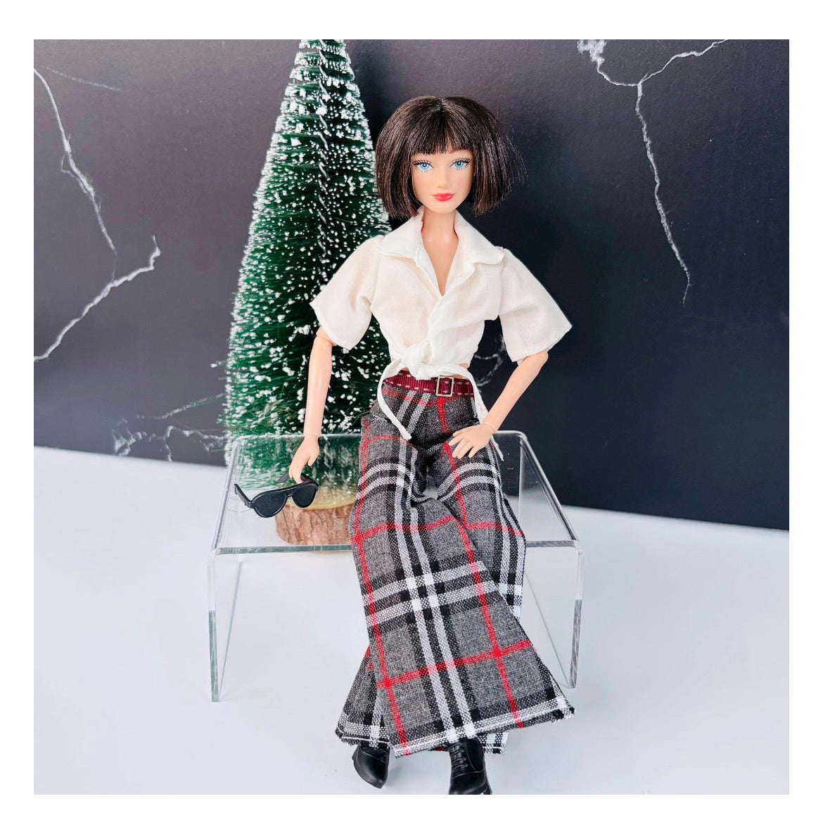 5 Pc Fashion Doll Plaid Black Pants, Clothes for Regular Dolls