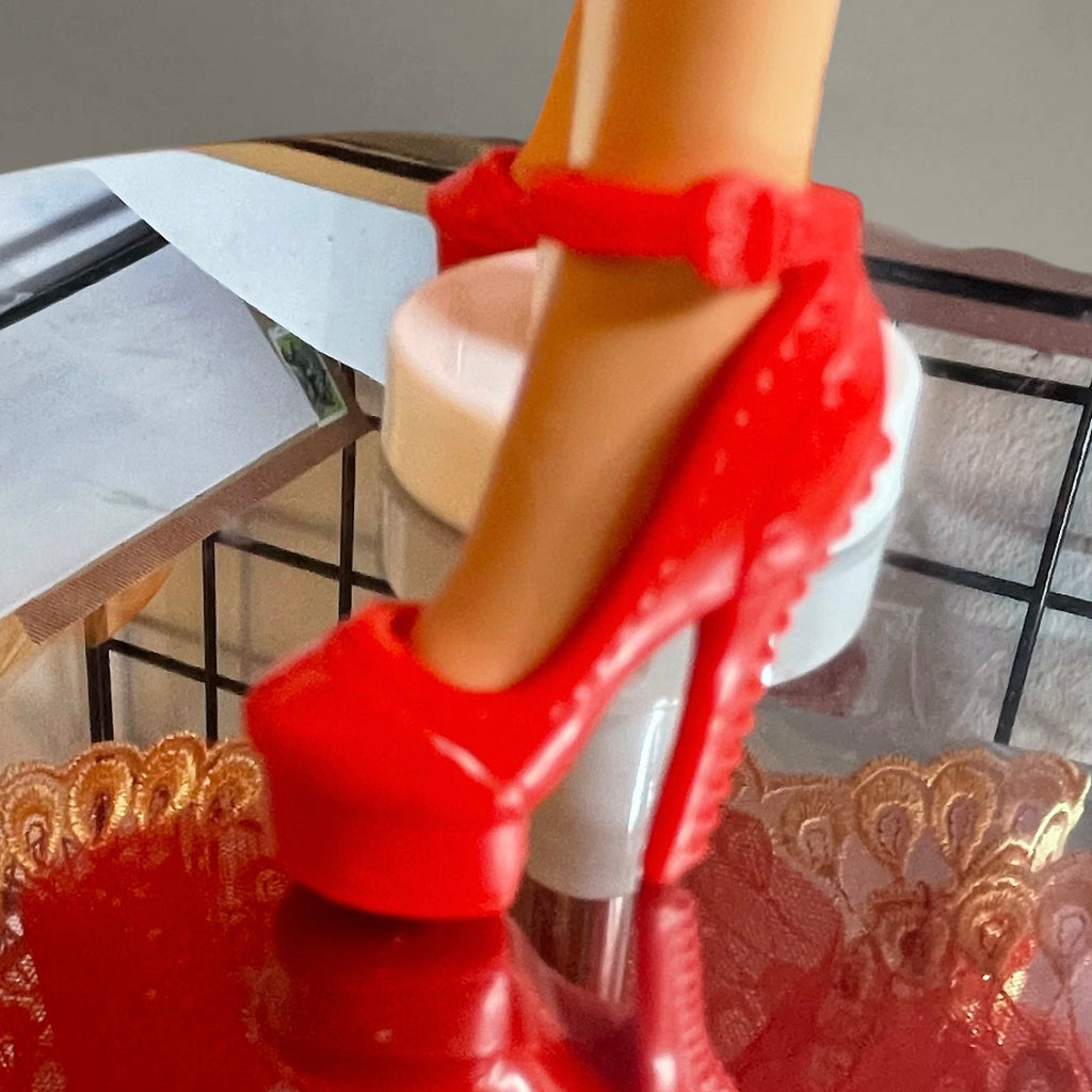 Vintage Style Red Taffeta Cocktail Dress - Refurbished Reclaimed Barbie Doll (2015)with Red Shoes