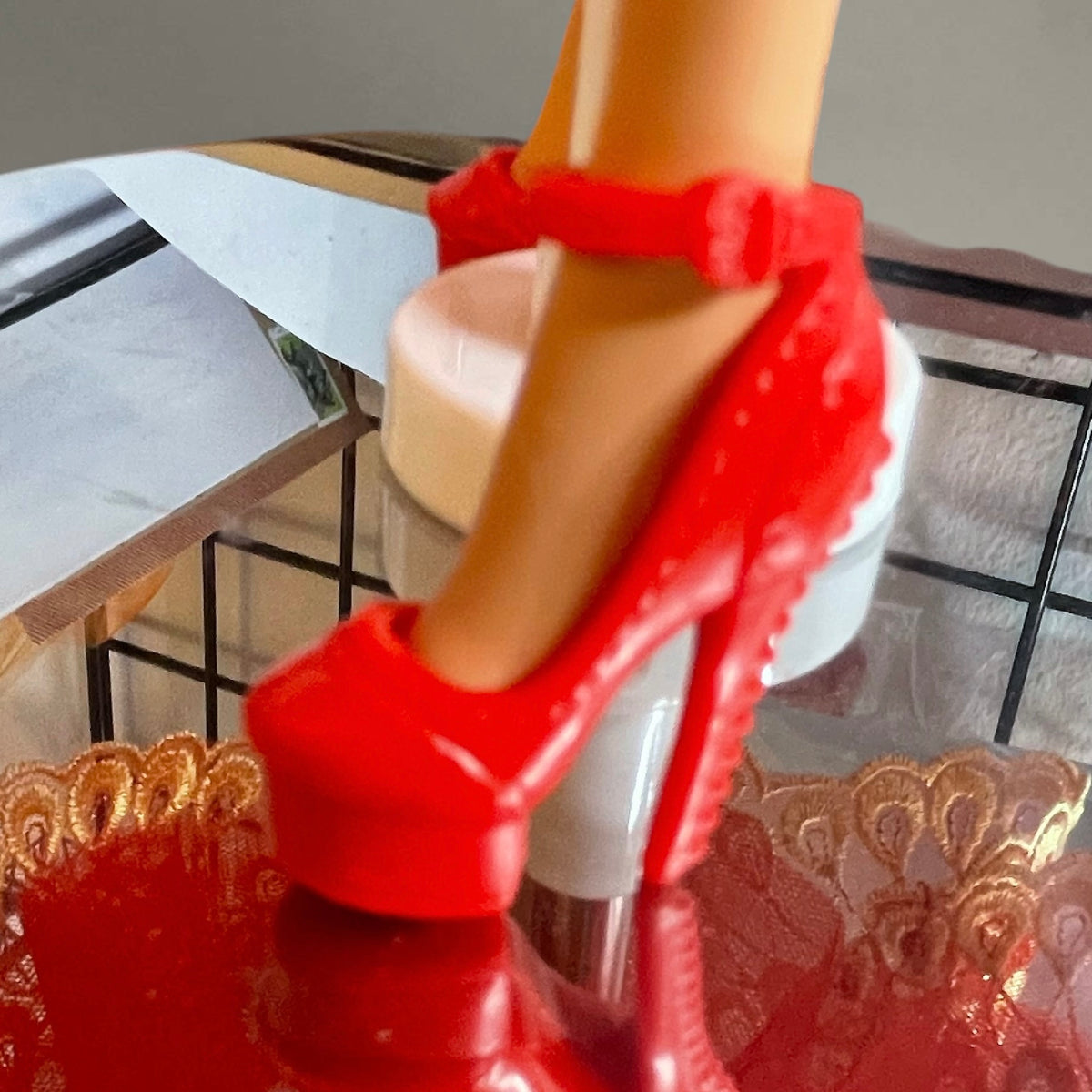 Vintage Style Red Taffeta Cocktail Dress - Refurbished Reclaimed Barbie Doll (2015)with Red Shoes