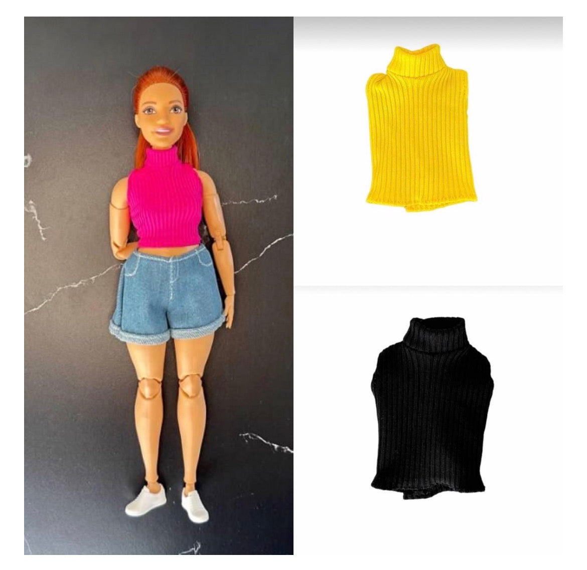 Curvy Doll Clothes, Shorts, Tops, Jeans, 1:6 Scale