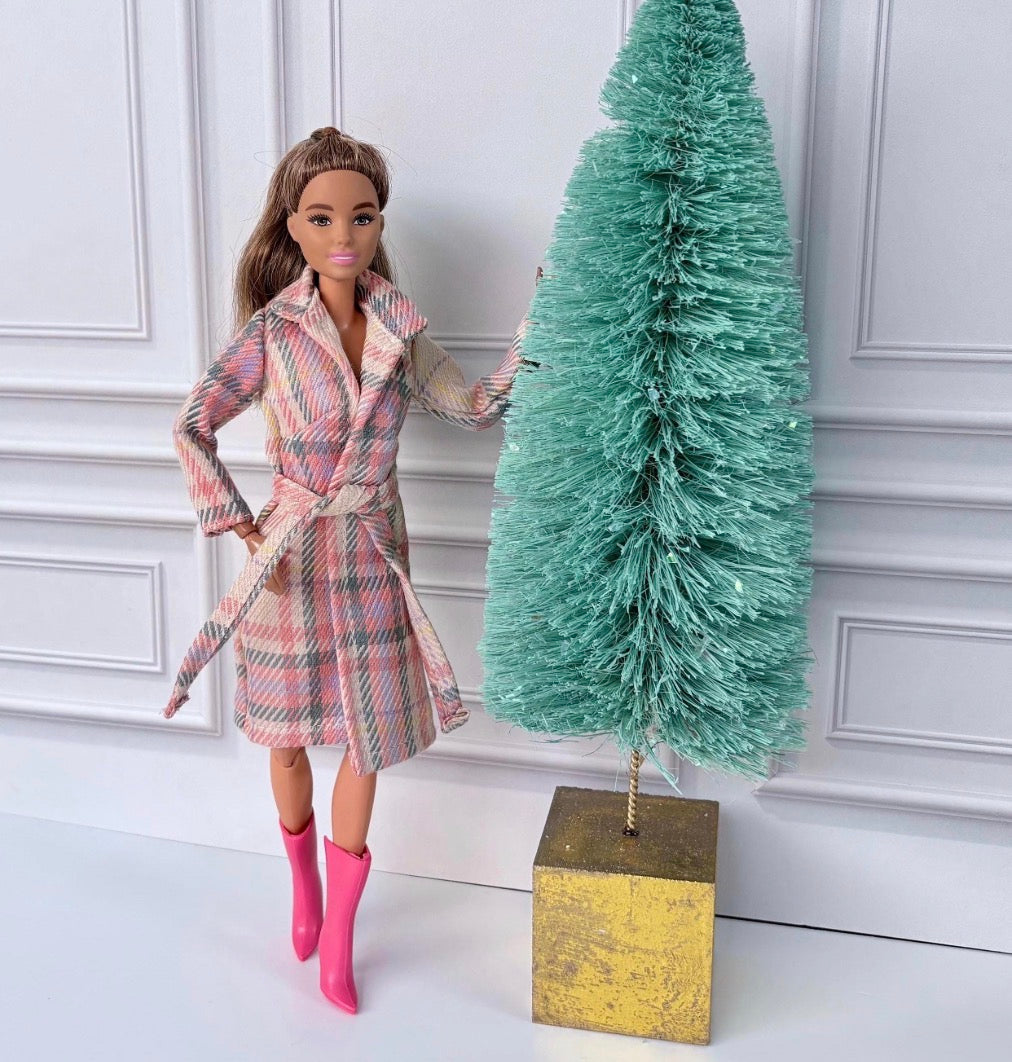 Pink Plaid Doll Coat and Boots, Fits MTM 11.5" Dolls, Some Older Dolls