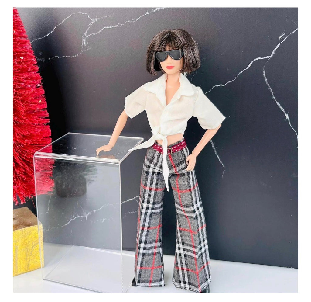 5 Pc Fashion Doll Plaid Black Pants, Clothes for Regular Dolls