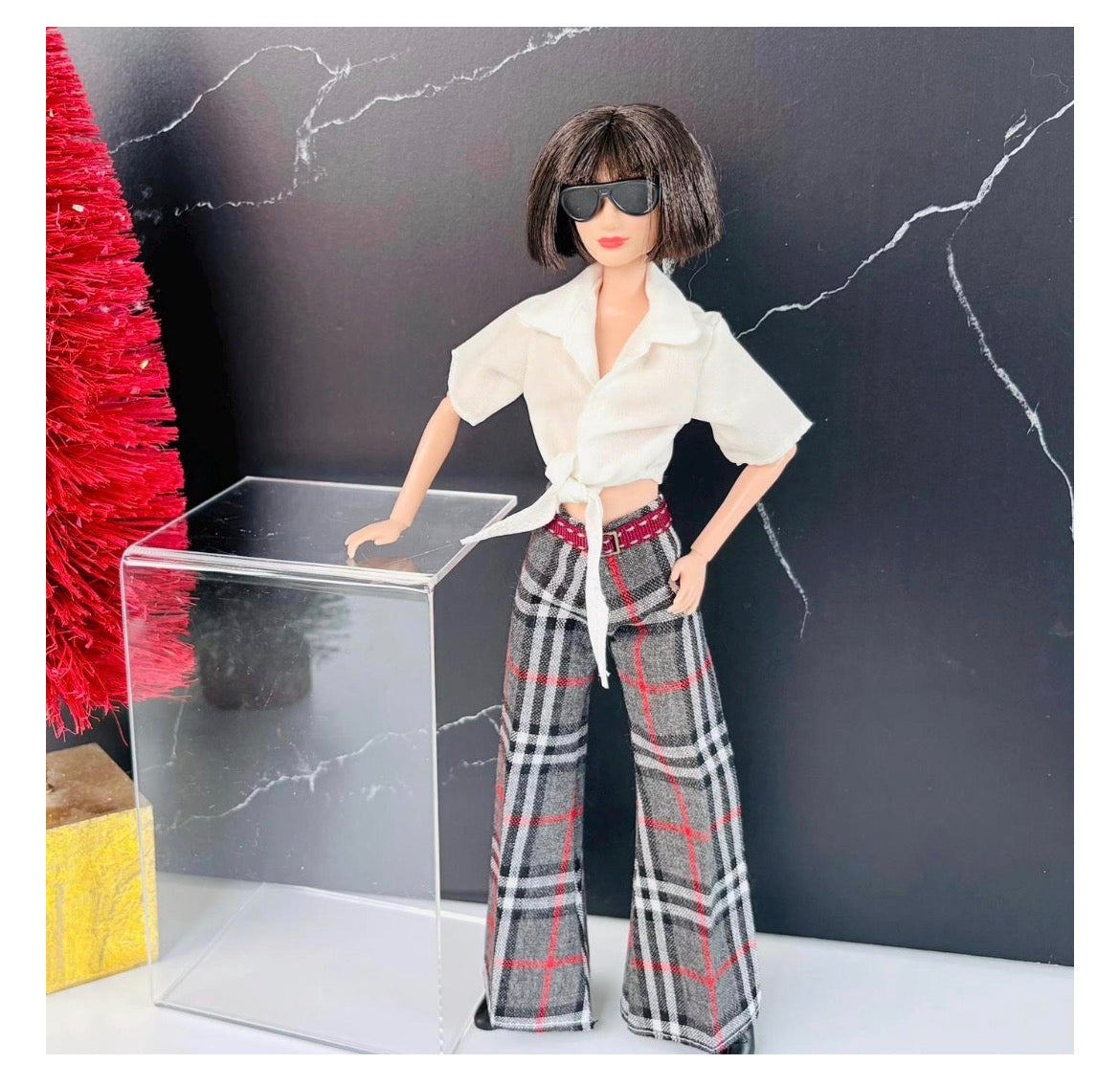 5 Pc Fashion Doll Plaid Black Pants, Clothes for Regular Dolls