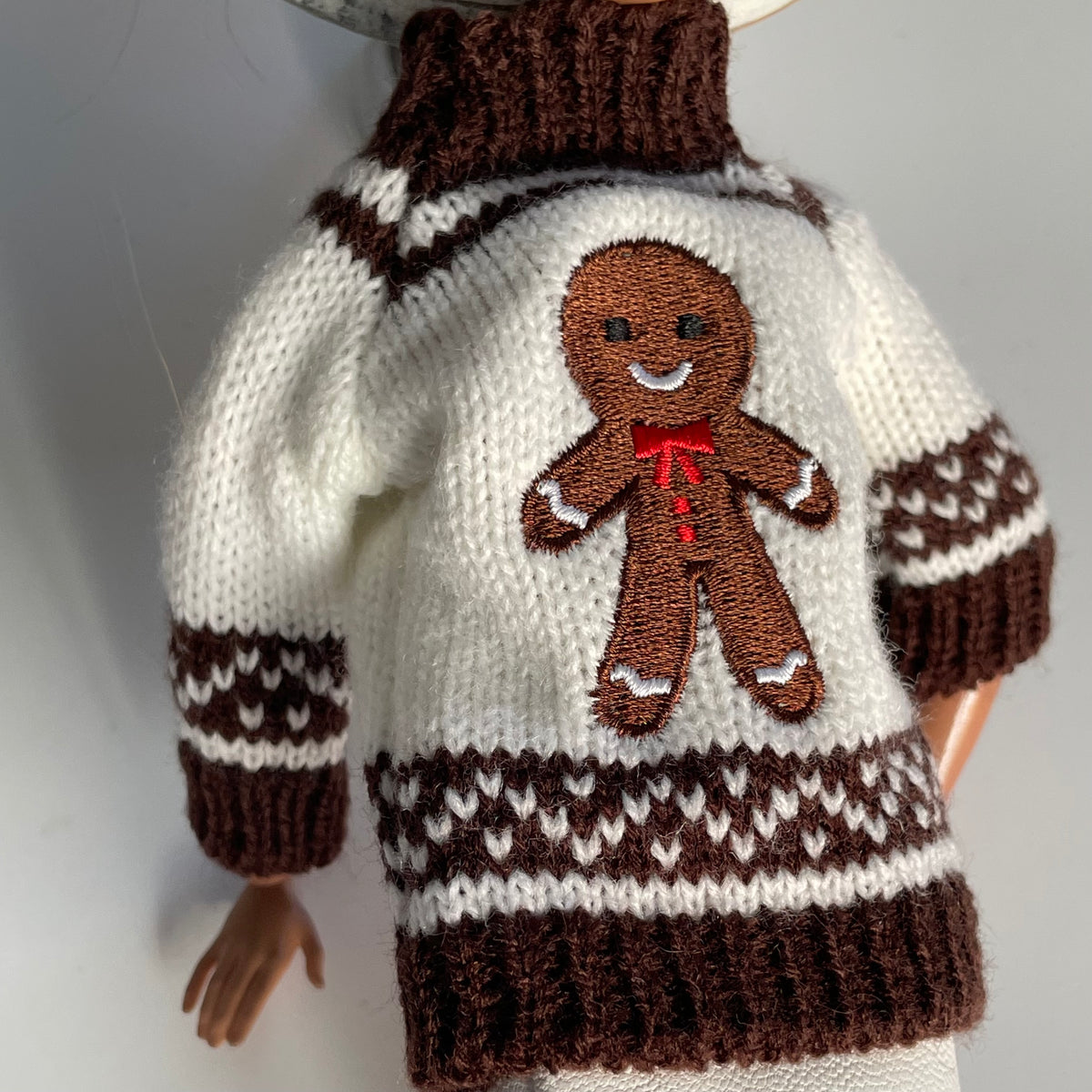 Christmas Gingerbread Sweater, Miniature Cookies and tray, Holiday Sweater, Fits 11.5” Fashion Doll