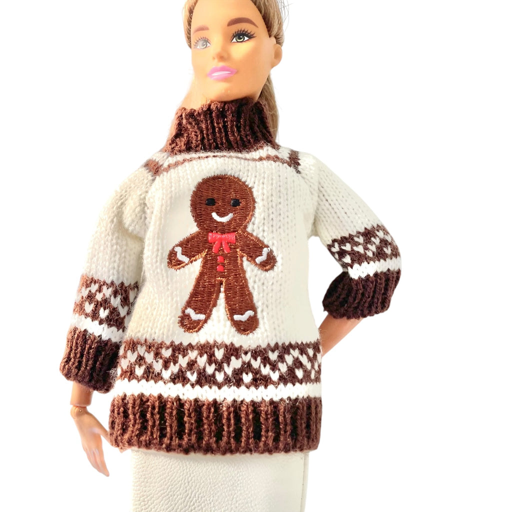 Christmas Gingerbread Sweater, Miniature Cookies and tray, Holiday Sweater, Fits 11.5” Fashion Doll