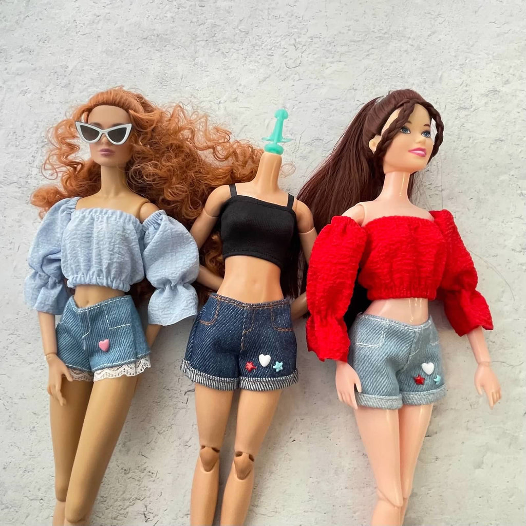 Doll Outfit Set, Denim Shorts, Summer Top, 11.5 Inch Fashion Doll Clothing