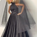 Fashion Doll Black Lace Doll Gown: Tulle Dress with Veil, 1:6 Scale