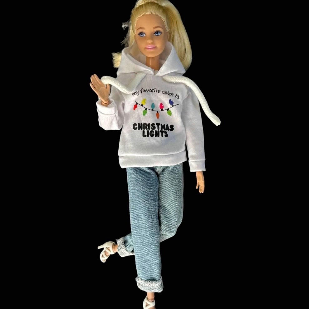 Flare Jean Doll Outfit: Pastel Rainbow Top and Chic Big Bell Jeans, Fits 11.5 inch Fashion Doll