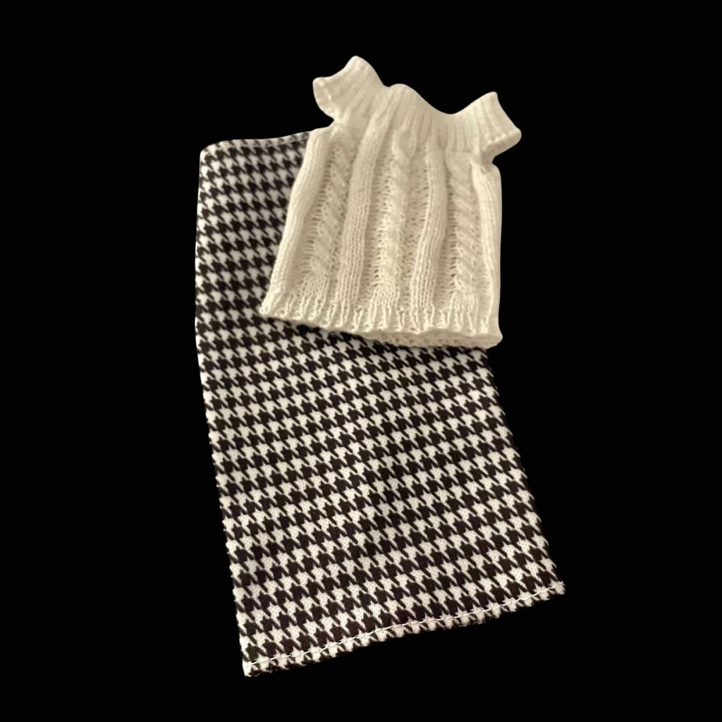 Houndstooth Doll Outfit with Knit Top and Midi Skirt Fits 11.5 Inch Fashion Dolls Outfit: Faux Leather Jacket, Boots - 1/6 Scale