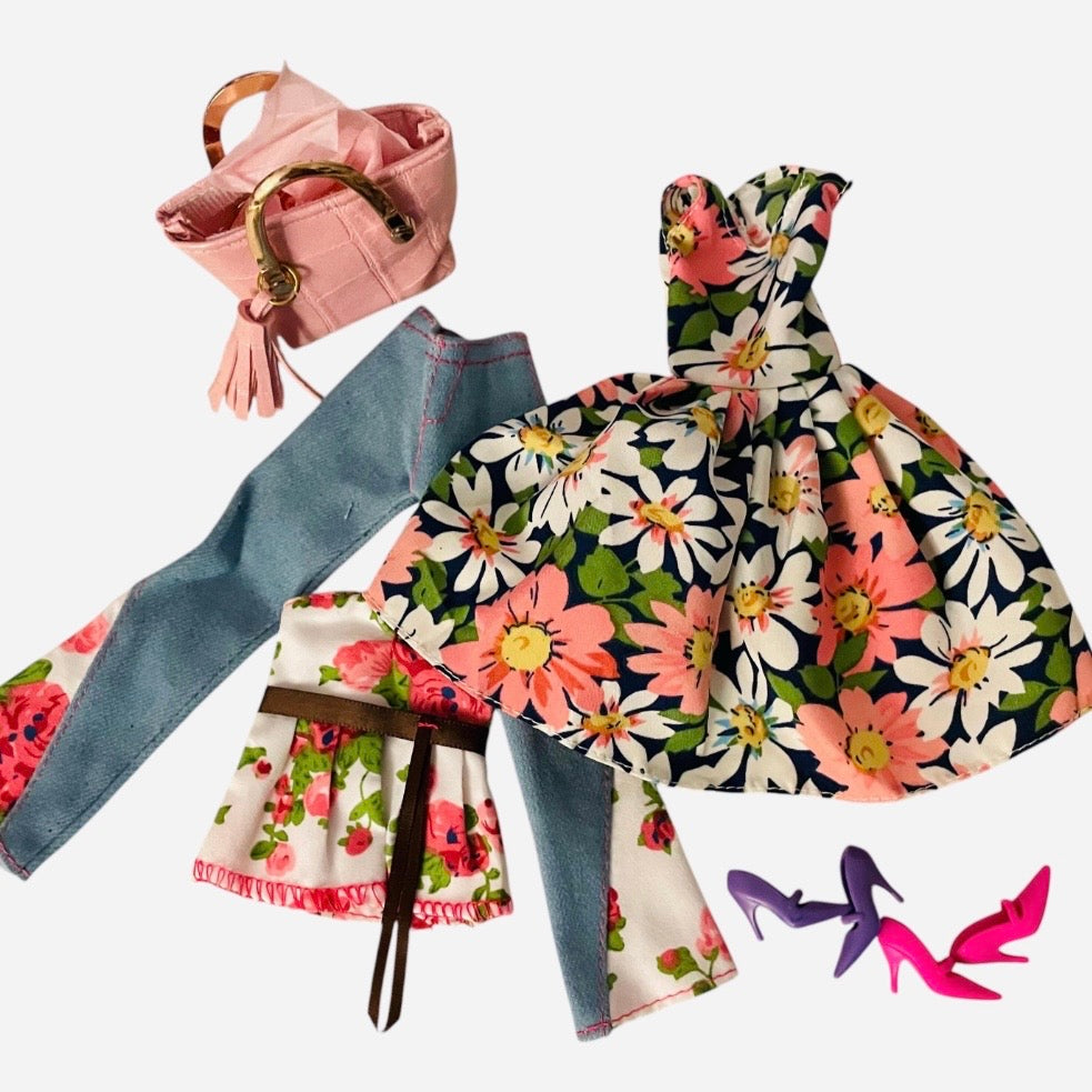 Fashion Doll Dress, Floral Outfit, Fits Curvy and Regular Dolls