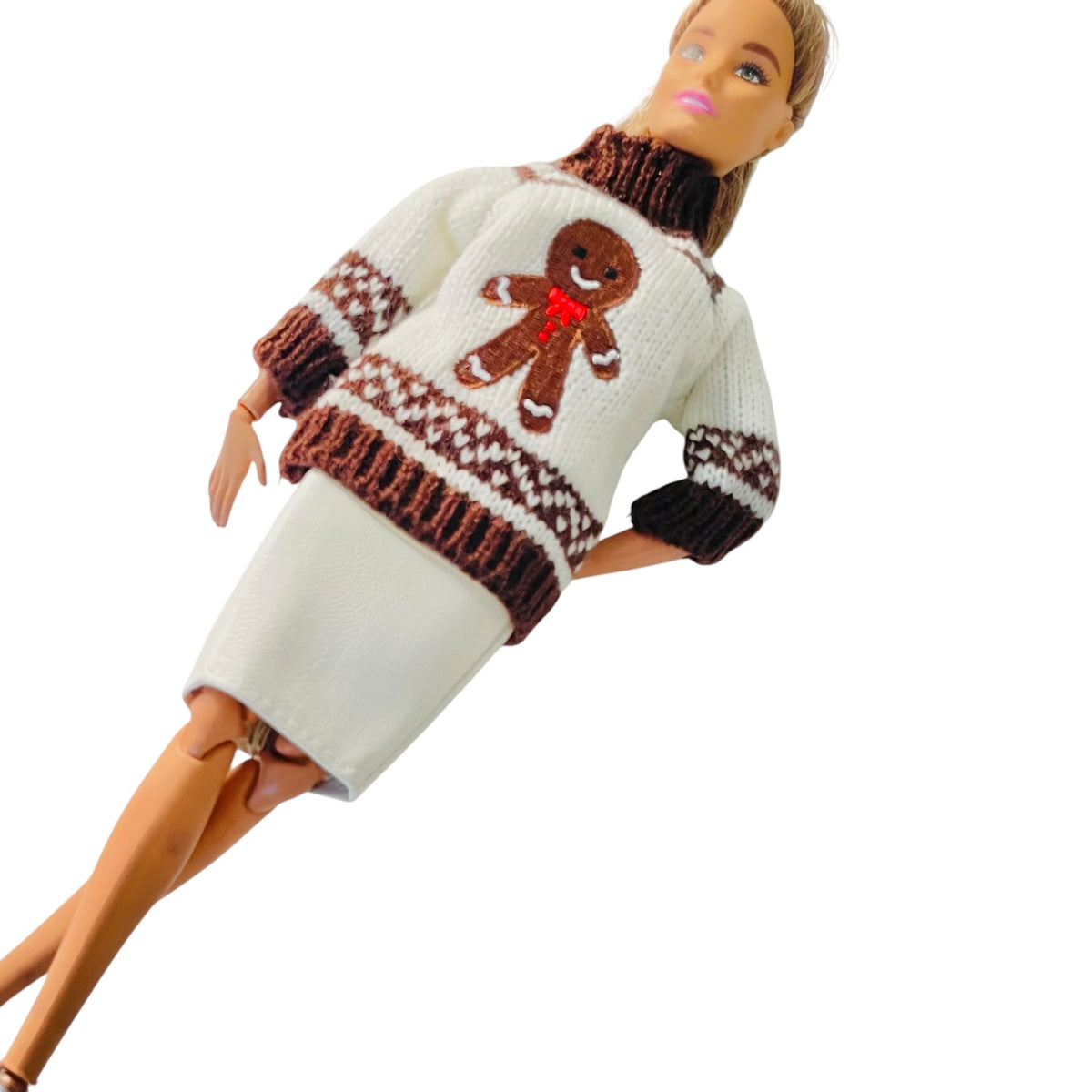 Christmas Gingerbread Sweater, Miniature Cookies and tray, Holiday Sweater, Fits 11.5” Fashion Doll