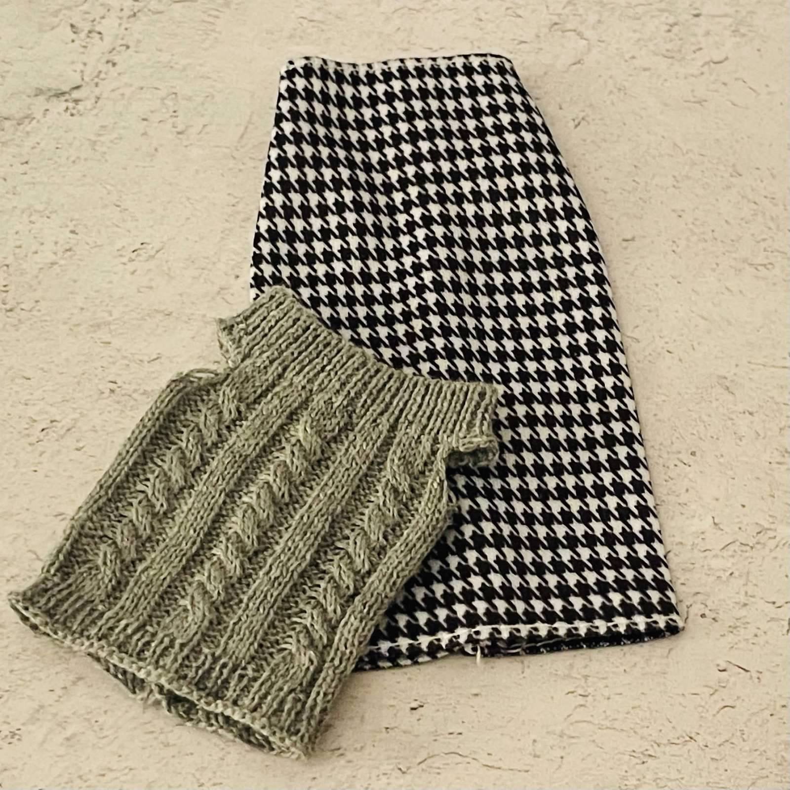 Houndstooth Doll Outfit with Knit Top and Midi Skirt Fits 11.5 Inch Fashion Dolls Outfit: Faux Leather Jacket, Boots - 1/6 Scale