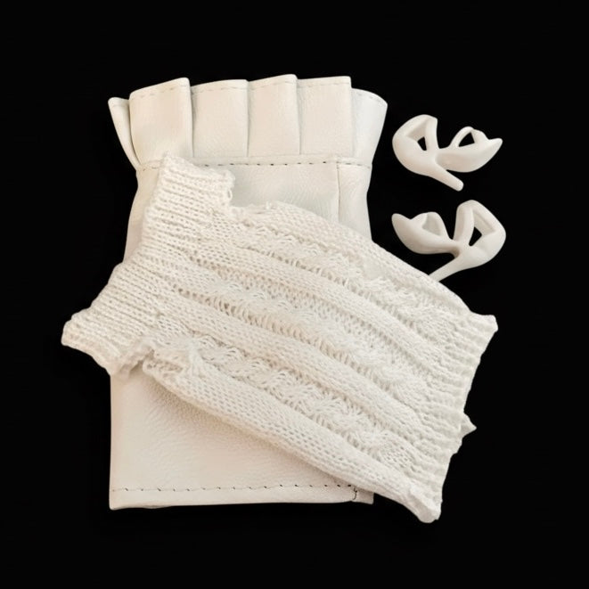 White Leather and Turtleneck tops doll outfits:  Top, Skirts, Shoes, for 11.5” Fashion Dolls