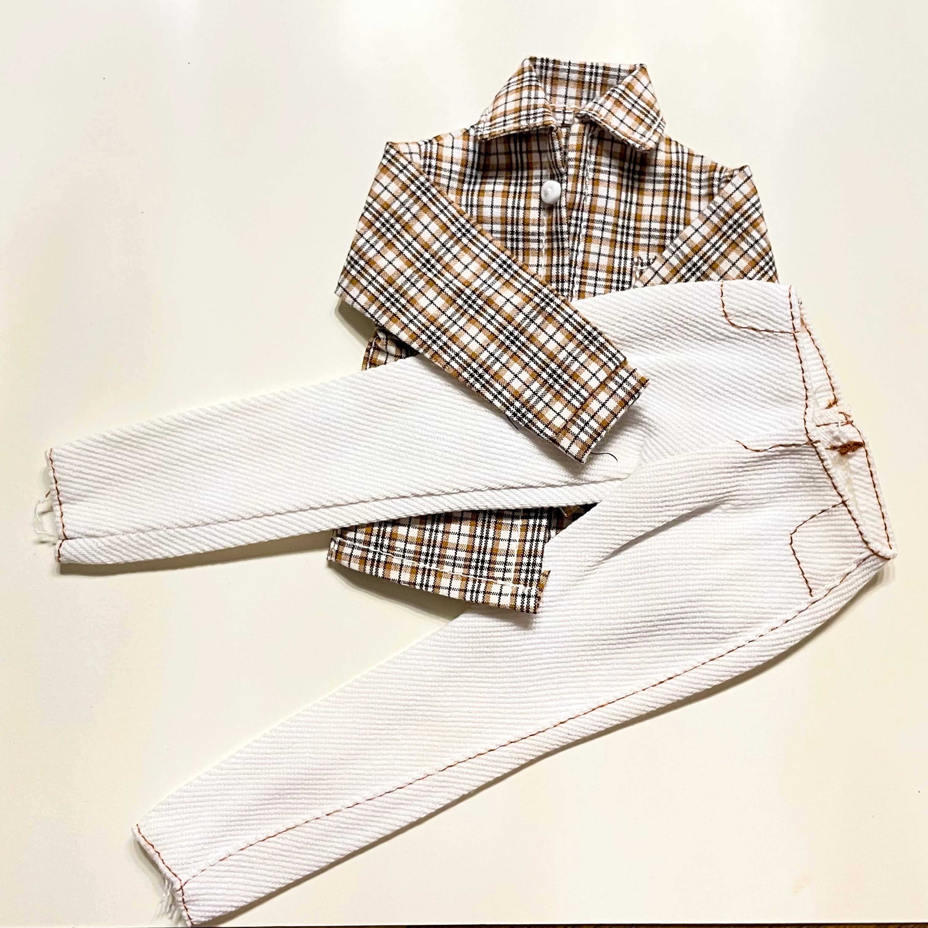 Curvy Fashion Doll Clothes – Plaid & Denim or Pink Fuzzy Jacket Outfit