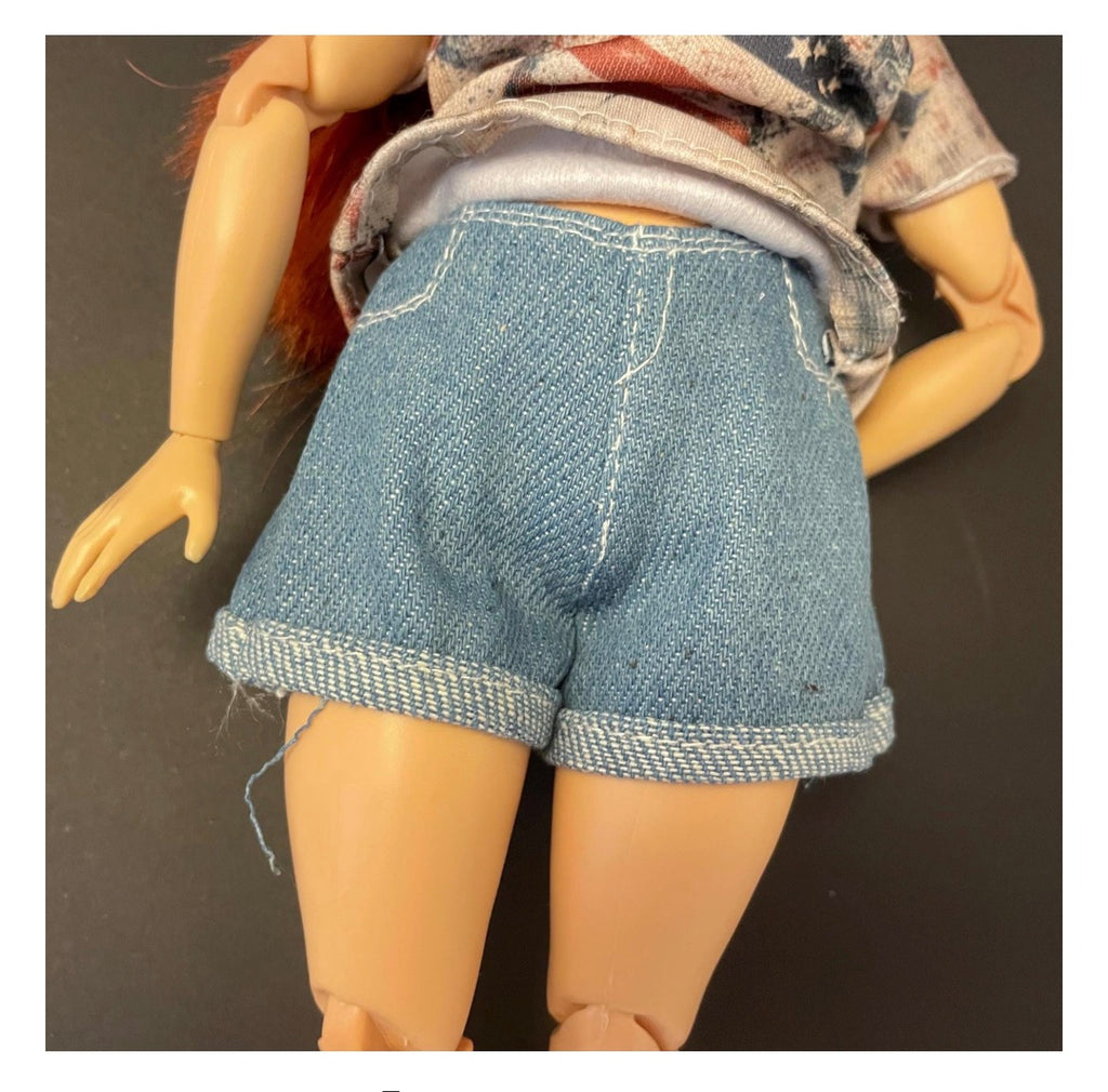 Curvy Doll Outfit, Denim Shorts, Patriot Top, 11-12 inch Doll