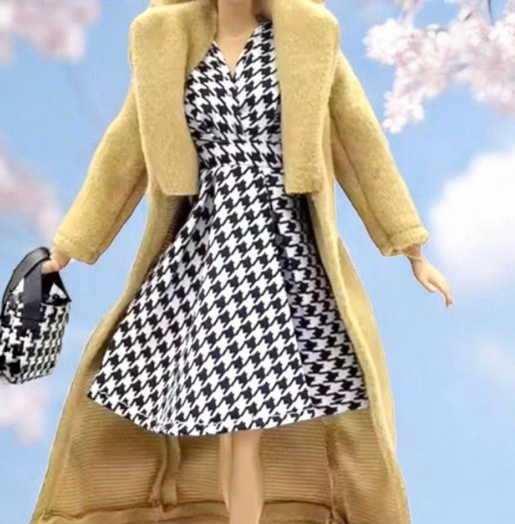 Doll Long Coat Outfit, Bell Bottoms, Top, bags, accessories, faux leather