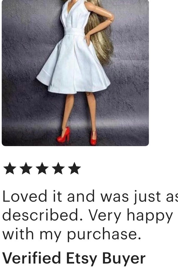 White Vintage Look Doll Dress for 11.5 inch Fashion Doll, Elegant Party Gown Set