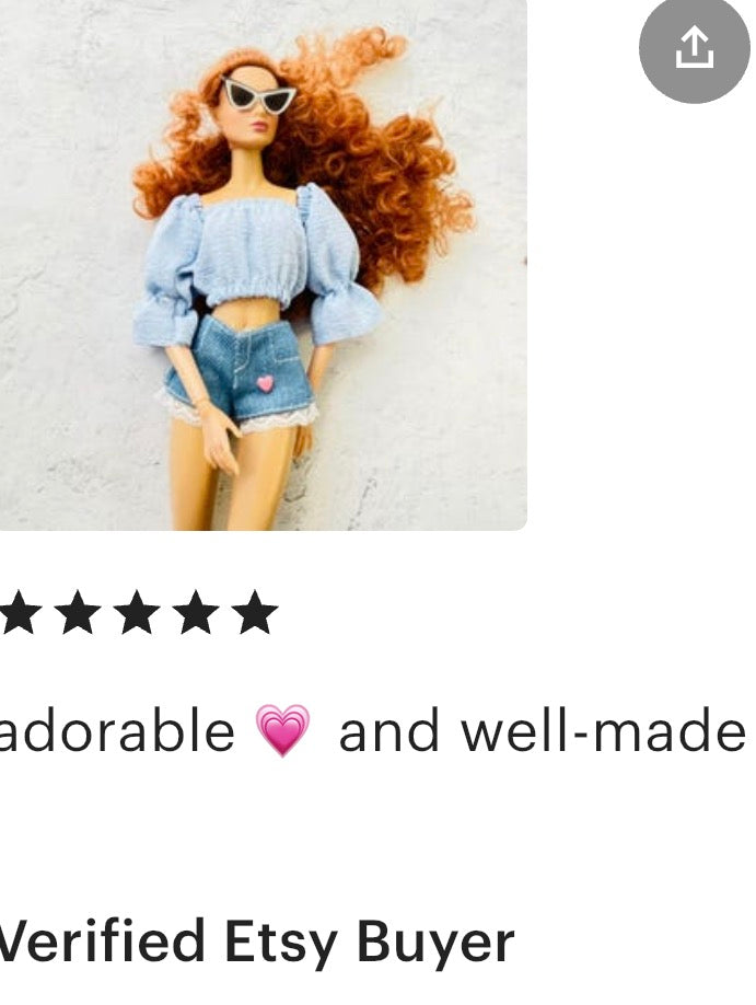 Doll Outfit Set, Denim Shorts, Summer Top, 11.5 Inch Fashion Doll Clothing